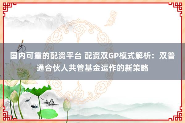 国内可靠的配资平台 配资双GP模式解析：双普通合伙人共管基金运作的新策略