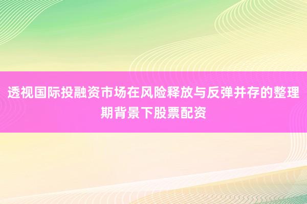 透视国际投融资市场在风险释放与反弹并存的整理期背景下股票配资