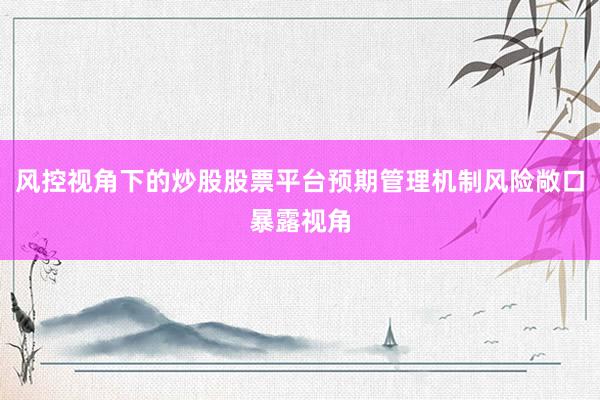 风控视角下的炒股股票平台预期管理机制风险敞口暴露视角