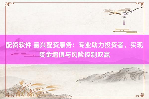 配资软件 嘉兴配资服务：专业助力投资者，实现资金增值与风险控制双赢