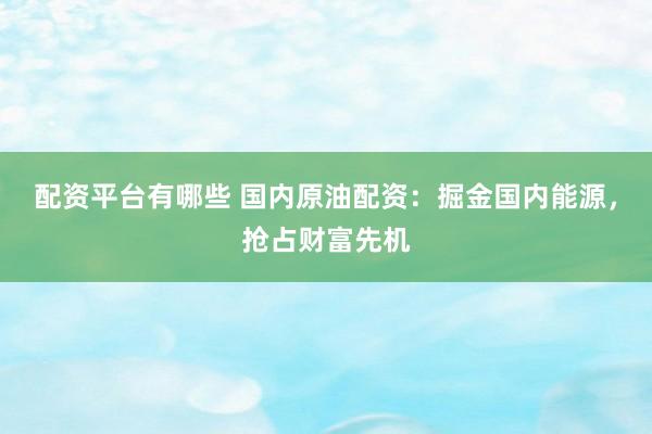 配资平台有哪些 国内原油配资：掘金国内能源，抢占财富先机