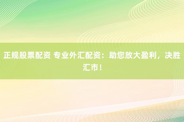 正规股票配资 专业外汇配资：助您放大盈利，决胜汇市！